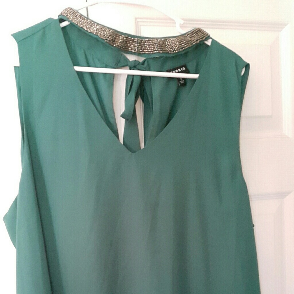 torrid Teal Sleeveless Beaded Collar Blouse